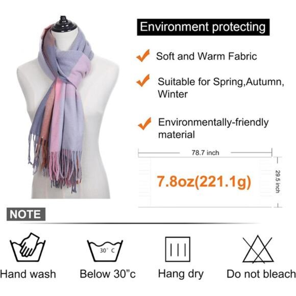 Scarf Wraps Pashminas Pashmina Shawls Warm Winter Long Large Plaid - Picture 4 of 6